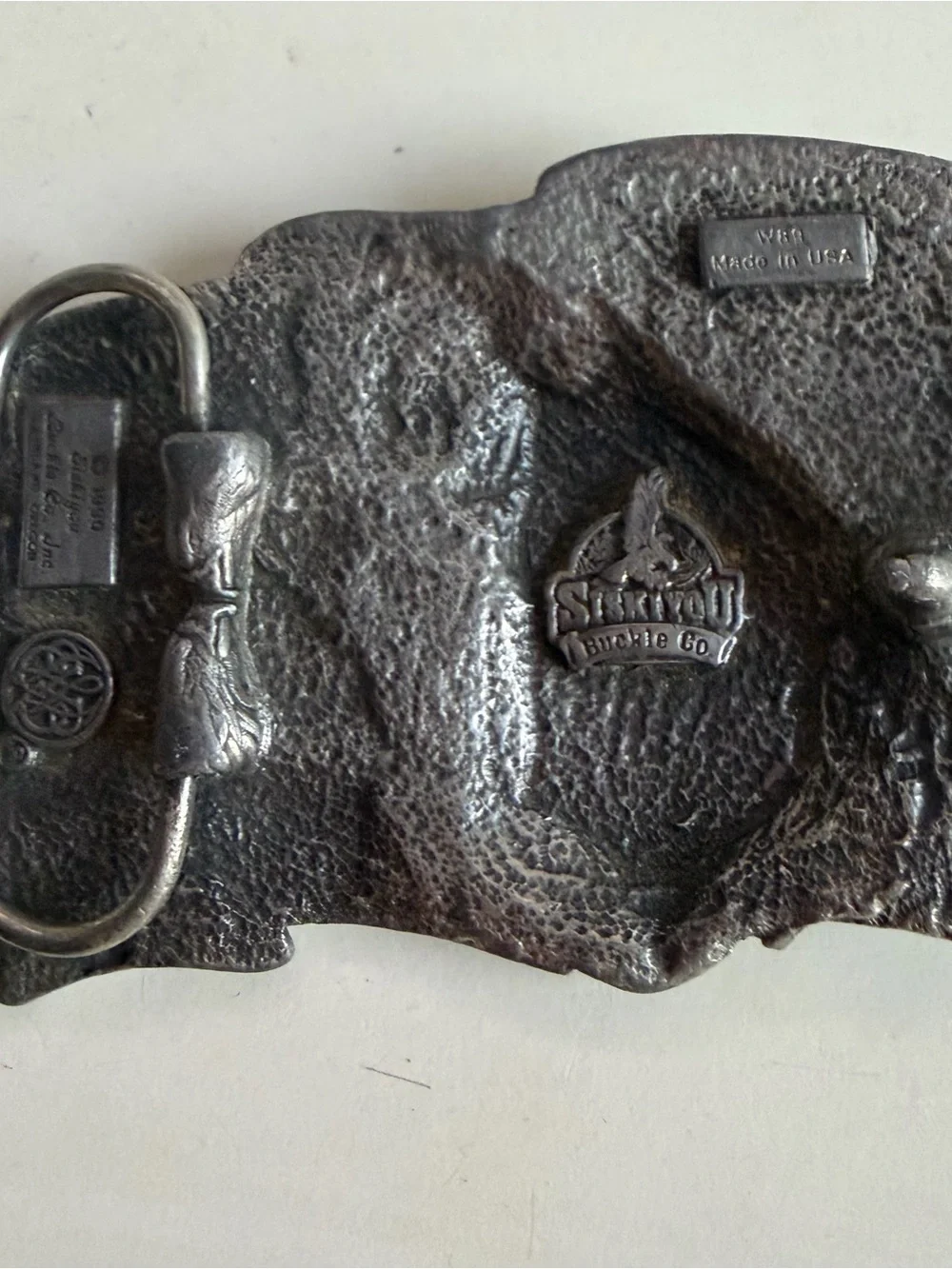 Vintage 1990 Siskiyou W89 Bald Eagle American Flag Pewter Belt Buckle USA